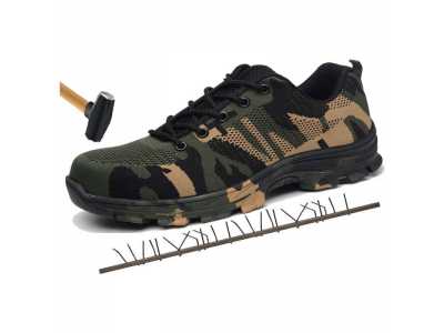 New Men Ankle Boots Outdoor Plus Size Steel Toe Cap Work Boots Shoes Men Camouflage Puncture Proof Safety Shoes Breathable