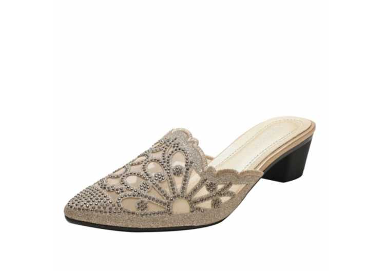 Women's Flats Pointed Toe Loafers Slip on Mules Slippers Platform Casual Female Shoes Hollow Out Rhinestone Shoes Ladies