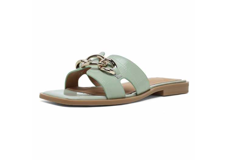 Fashion Chain Genuine Leather Flat Sandals Women Summer Casual Shoes Ladies Sandales Femmes 茅t茅 nouveau 2021 Sandalias Mujer