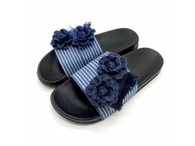 Summer Fashion Women's Canvas Flower Slides Outside Blue Striped Casual Denim Slippers Female Liesure Home PVC Sandals New 2021