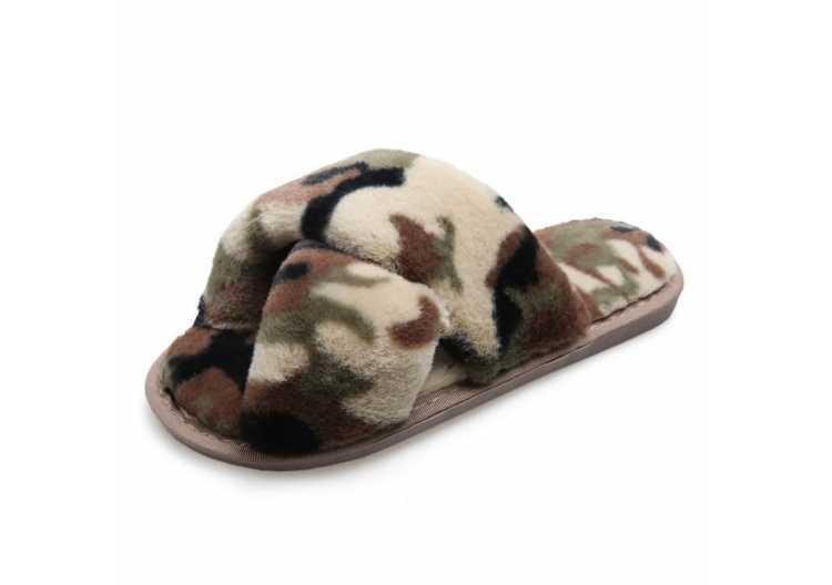 Plus size 36 43 Army Green fur slippers ladies summer autumn house shoes women home short plush warm slippers