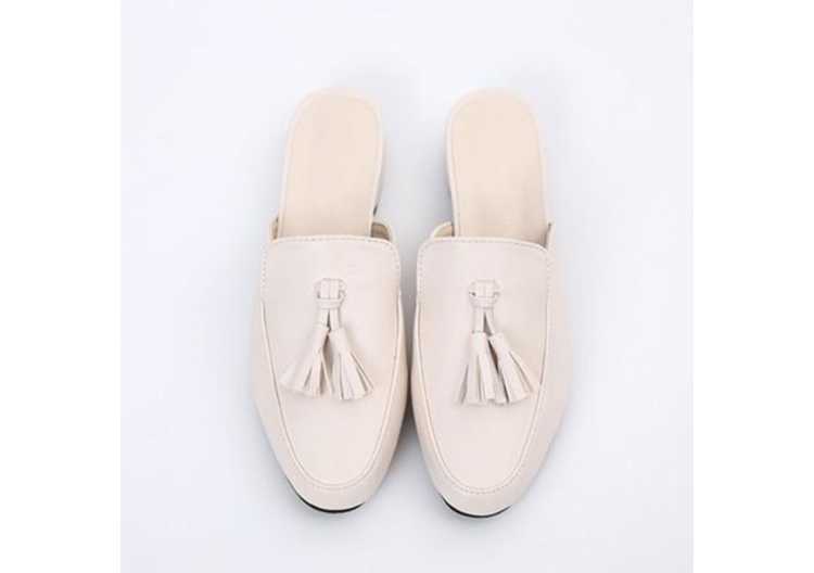 Women Tassel Mules Woman Fashion Leather Women's Low Heels Outdoor Slippers Ladies Slip On Closed Toe Female Casual Shoes