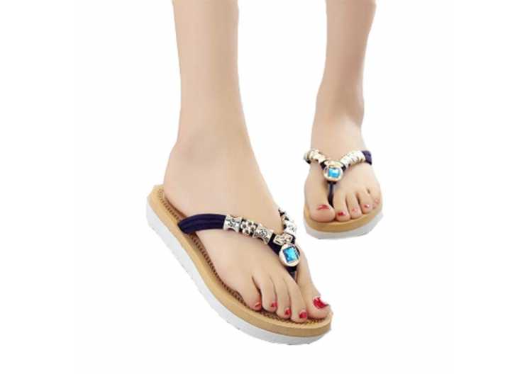 New Women's Sandals Summer Flat ToedFlat Sandals With Sandals And Slippers Beaded Diamond Flip Flops Beach Shoes Bohemia