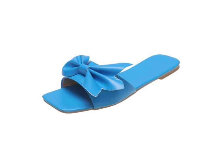 Hot Pure Color Women's Butterfly Knot Sandals Outside PU Comfort Female Slides Girls Non Slid Rubber Soled Home Slippers