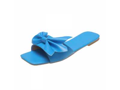Hot Pure Color Women's Butterfly Knot Sandals Outside PU Comfort Female Slides Girls Non Slid Rubber Soled Home Slippers