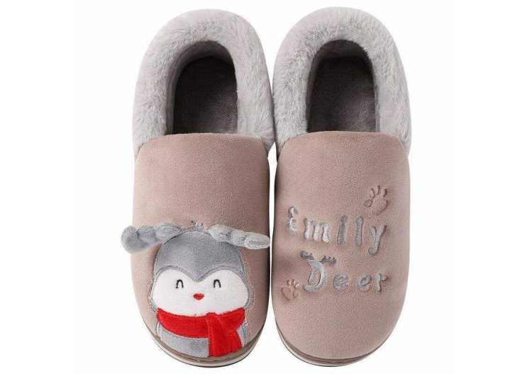 Women's slippers Winter home indoor non slip slippers Couple cute scarf deer pattern Home slippers thick plush keep warm