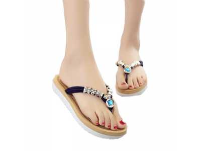 New Women's Sandals Summer Flat ToedFlat Sandals With Sandals And Slippers Beaded Diamond Flip Flops Beach Shoes Bohemia