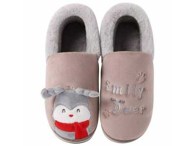Women's slippers Winter home indoor non slip slippers Couple cute scarf deer pattern Home slippers thick plush keep warm