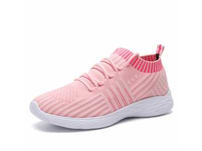 Women Knitted Sock Shoes Flats Breathable Basket Sneakers Ladies Trainers Flat Shoes Pink Casual Lightweight Vulcanize Shoes