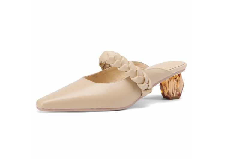 Fashion Strange Style Genuine Leather Med Heels Sandals Women Summer Party Shoes Ladies Sandales Femmes 2021 Sandalias Mujer
