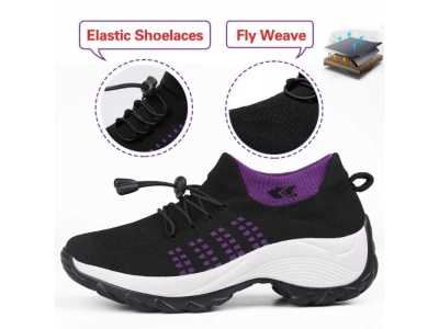 Women Tennis Shoes 4cm High Heels Sports Shoes Breathable Mesh Slip on Female Sock Footwear Outdoor Thick Bottom Women Sneakers